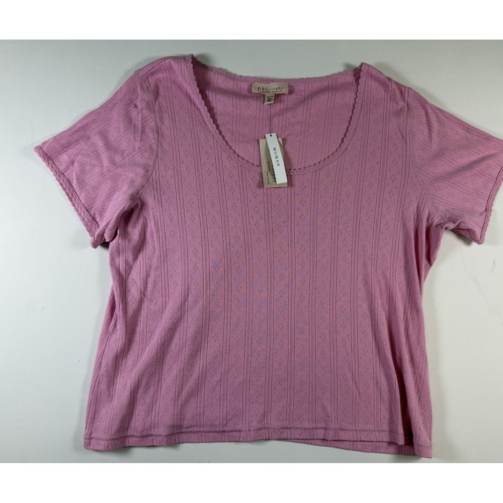 Philosophy Women's Pointelle Knit Top 2X Pink 100% Cotton Feminine Girlcore NWT